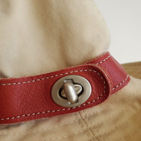 EUC Coach Tan Cotton Hat with Red Leather Trim & Turnlock main image 6